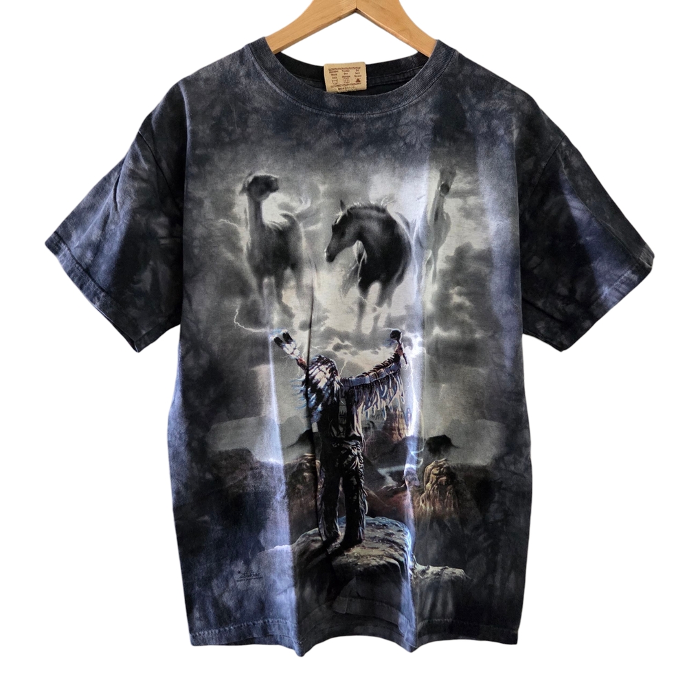Vintage 2003 The Mountain Y2K Spirit Horses Graphic T-Shirt Men's M Tie Dye USA